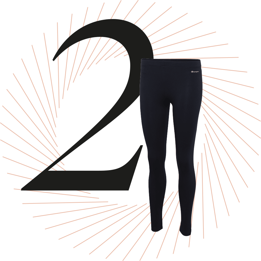 Schwarze Damen-Leggings, schwarze Ziffer 2 im Hintergrund