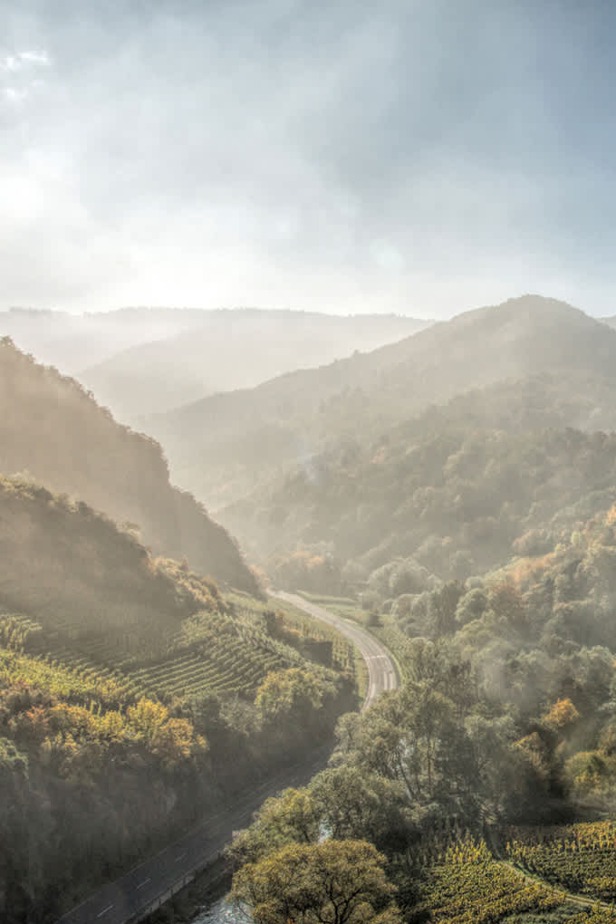 Luftaufnahme eines Berghangs in der Eifel