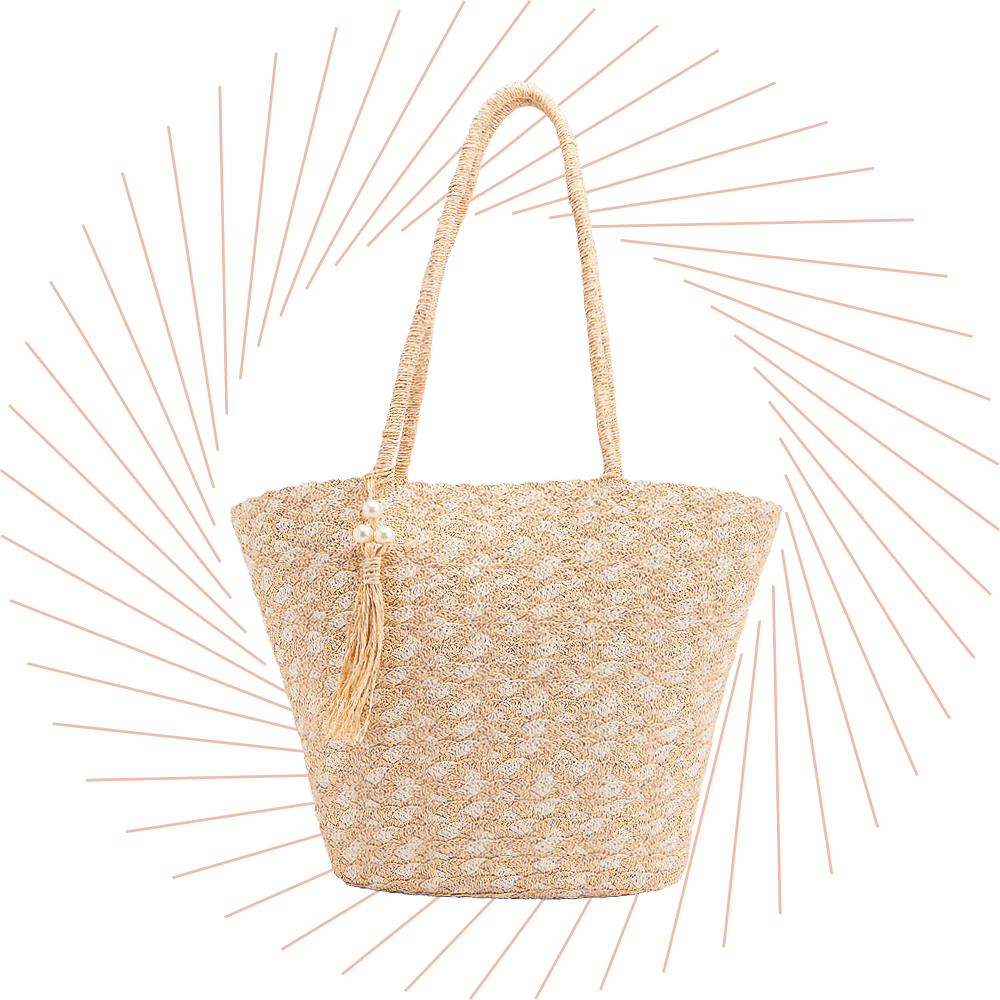 Sandfarbene Strandtasche in Flecht-Optik