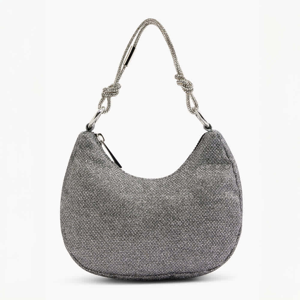 Graue Handtasche mit Reißverschluss und dünner Kordel