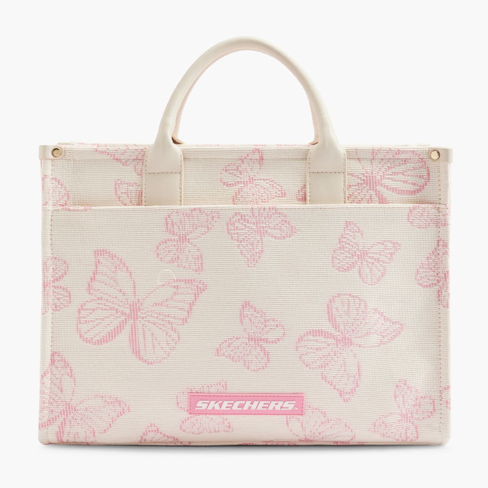 Schlichte Skechers-Tasche aus Jacquard-Stoff mit eingewebten rosa Schmetterlingen
