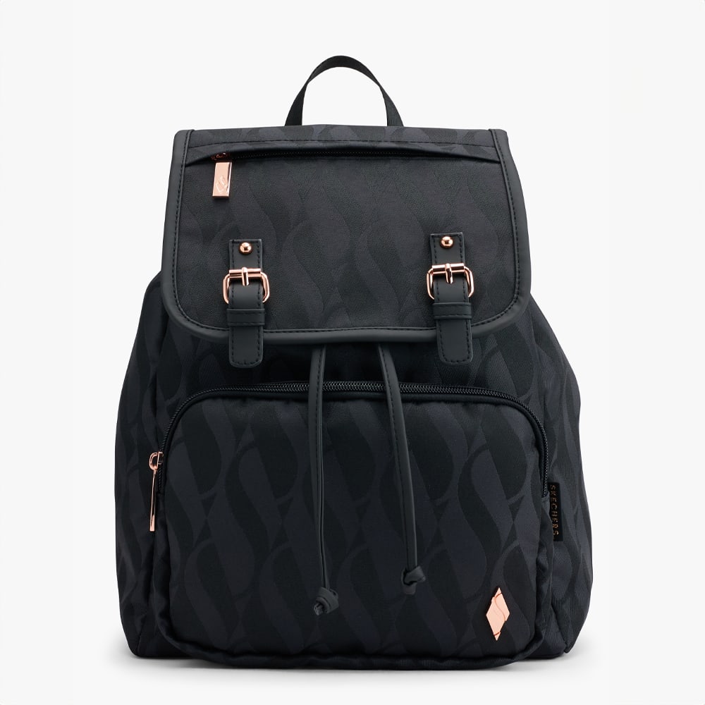 Schwarzer Rucksack aus robustem Jacquard-Stoff