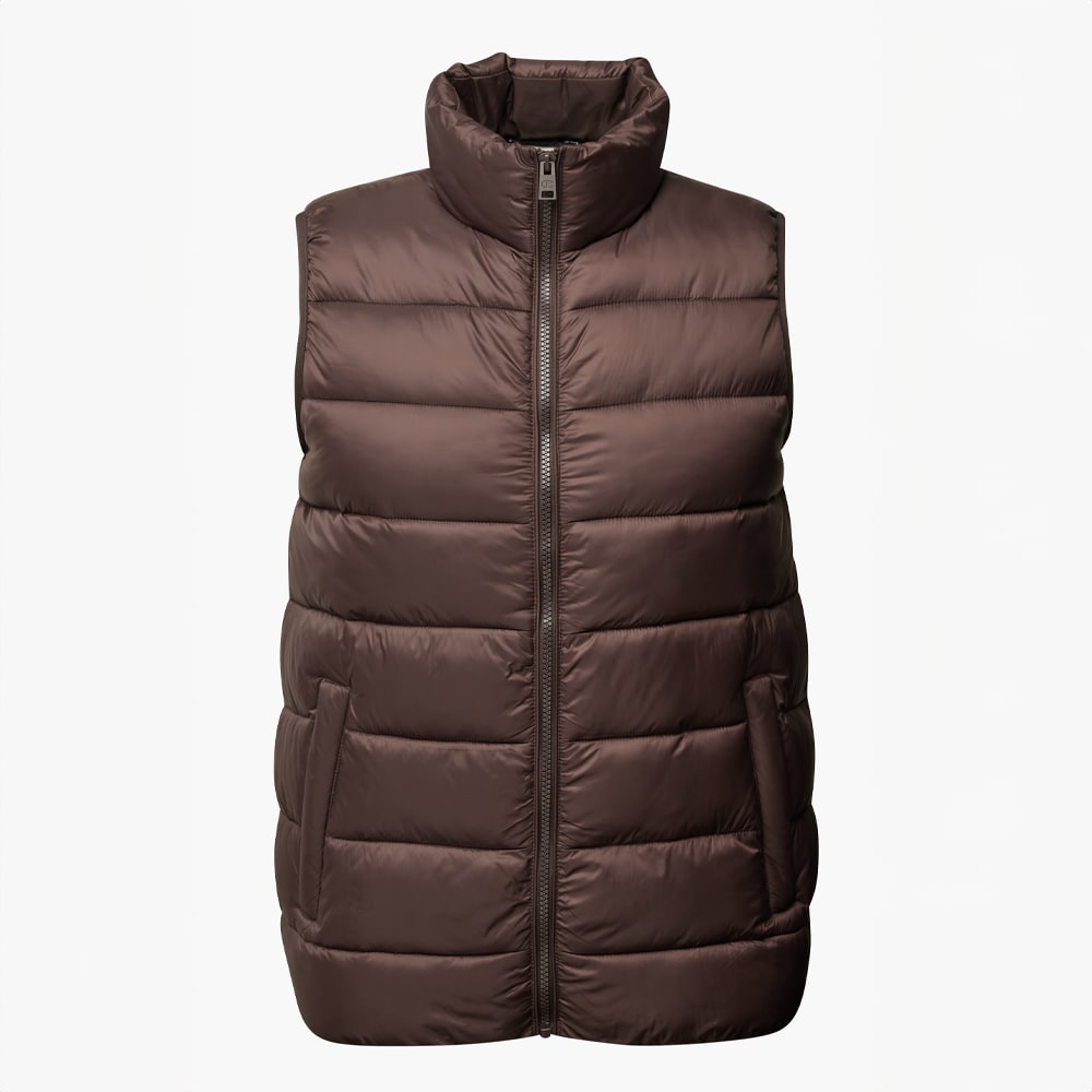 Braune Weste ohne Ärmel für Layering-Outfit