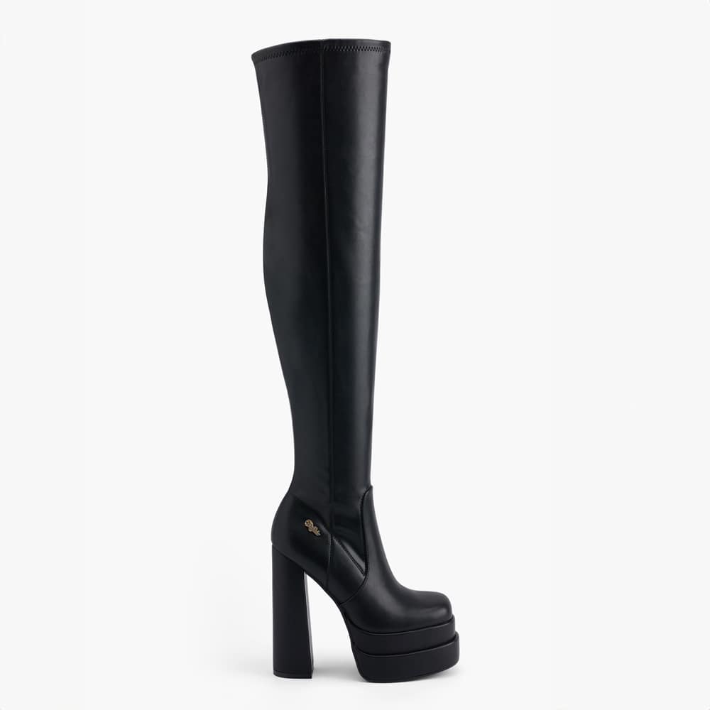 Schwarzer Overknee-Stiefel mit hohem Absatz