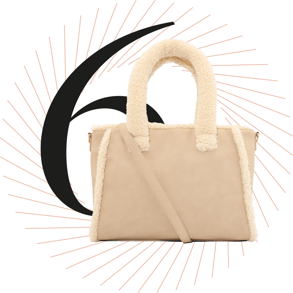 Gelbe Felltasche mit Schlaufe, schwarze Ziffer 6 im Bild