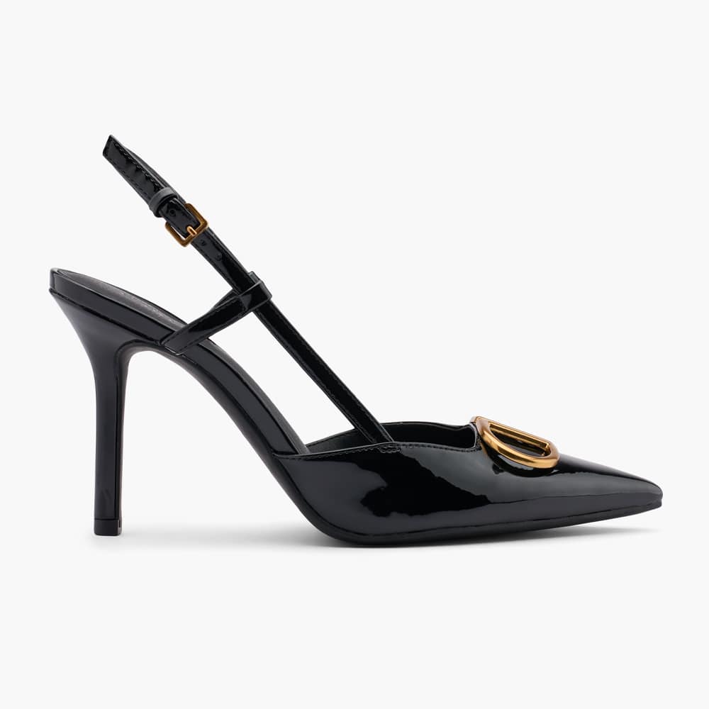 Schwarzer Stiletto mit Riemchen