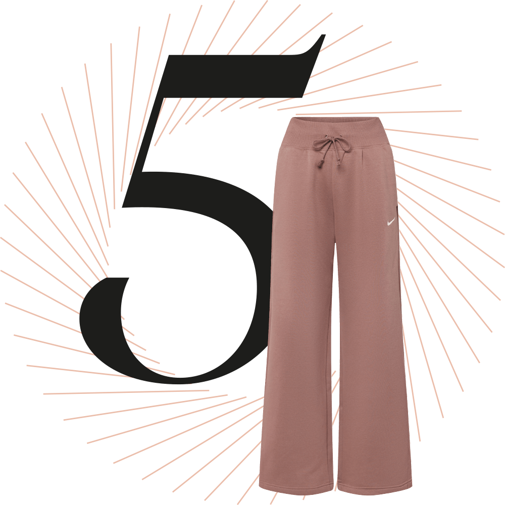 Hell-lila Leggings, schwarze Ziffer 5 im Hintergrund