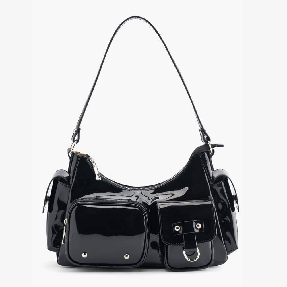 Schwarze Handtasche mit großen Seitentaschen 