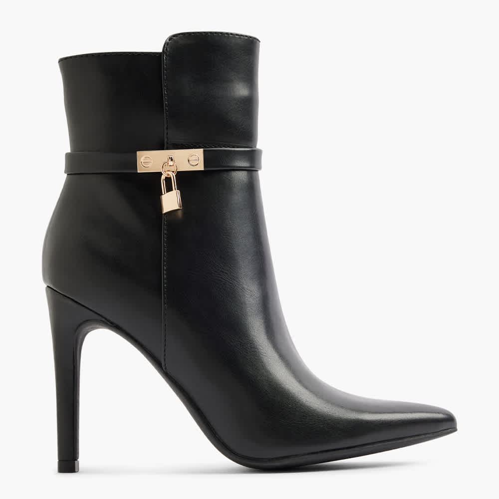 Schwarzer Stiletto mit goldenem Deko-Schloss