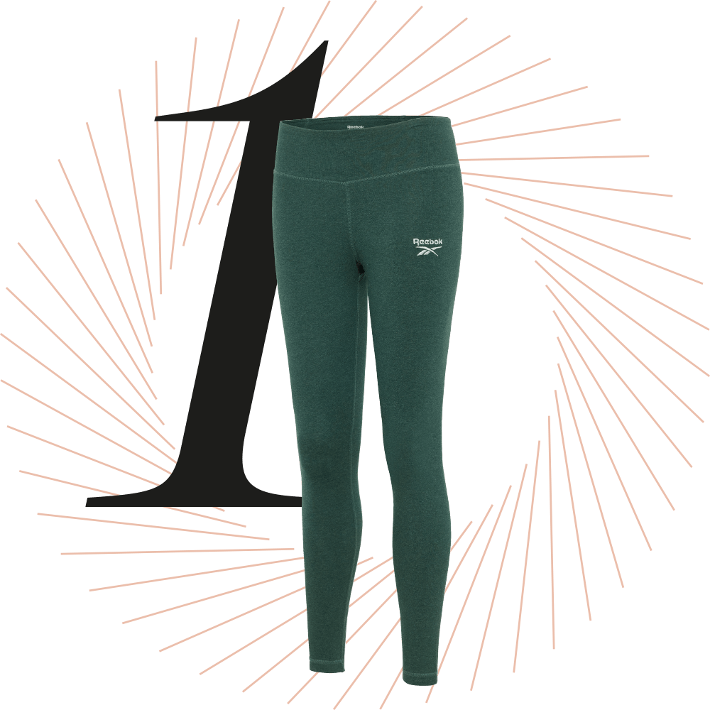 Dunkelgrüne Leggings, schwarze Ziffer 1 im Hintergrund