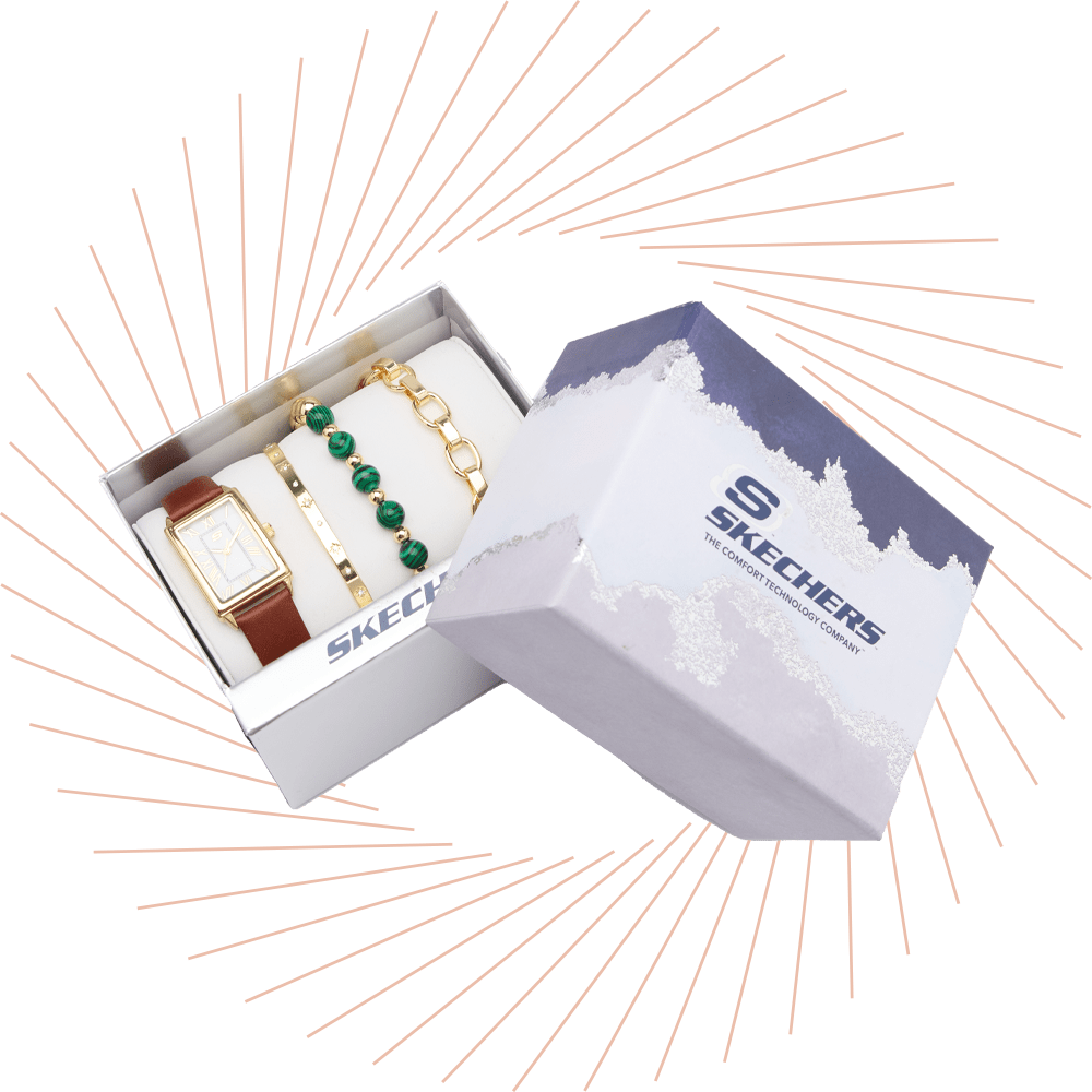 Verpackung einer Uhr der Marke Skechers, zusammen mit passender Uhr