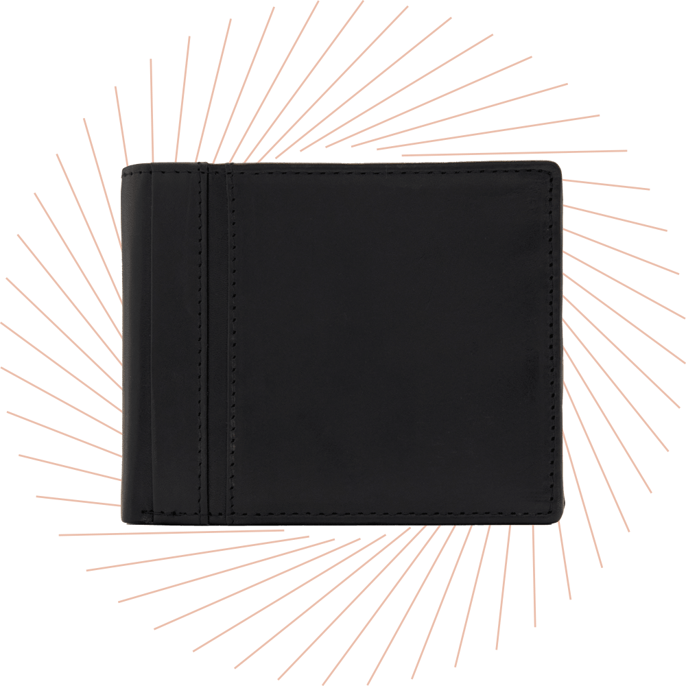 Front-Ansicht eines schlichten und schwarzen Portemonnaies 