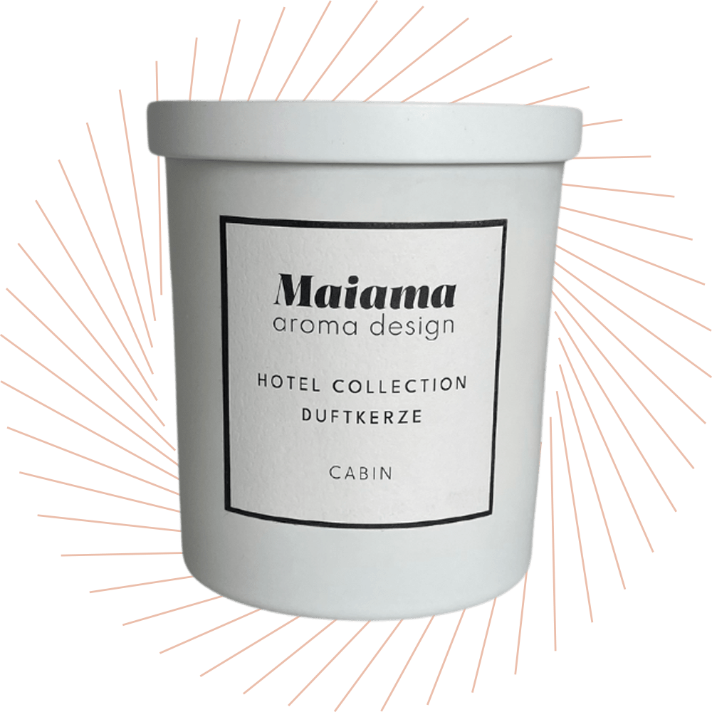 "Maiama"-Duftkerze in weiß-grauer Verpackung
