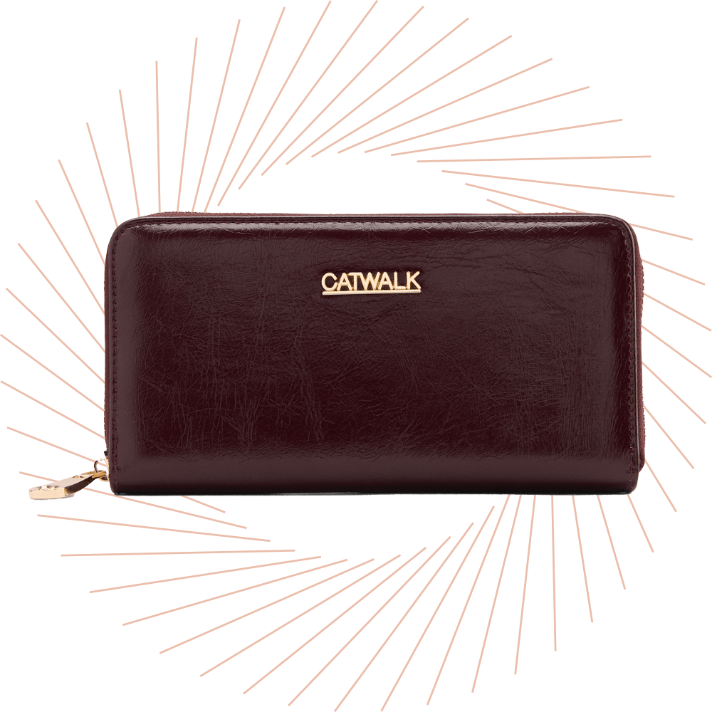 Braunes Portemonnaie mit goldenem Schriftzug "Catwalk"