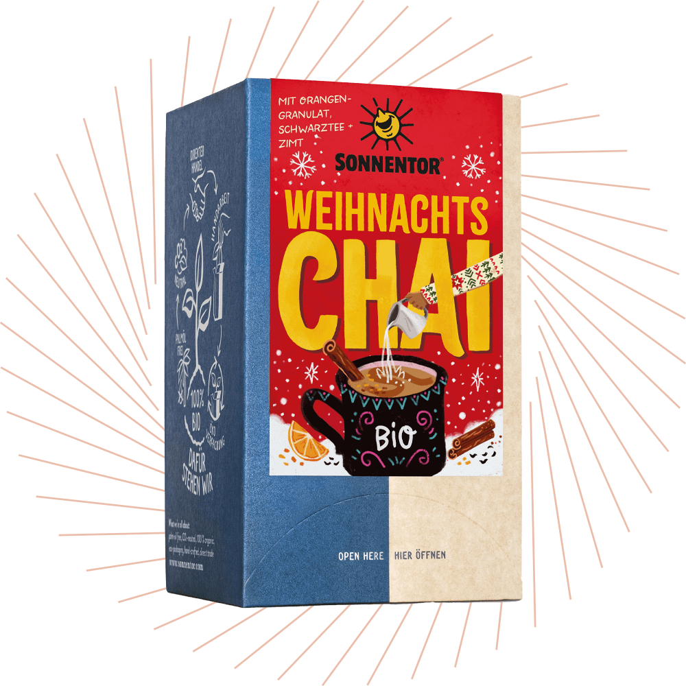 Beutel-Tee mit Aufschrift "Weihnachts-Chai"