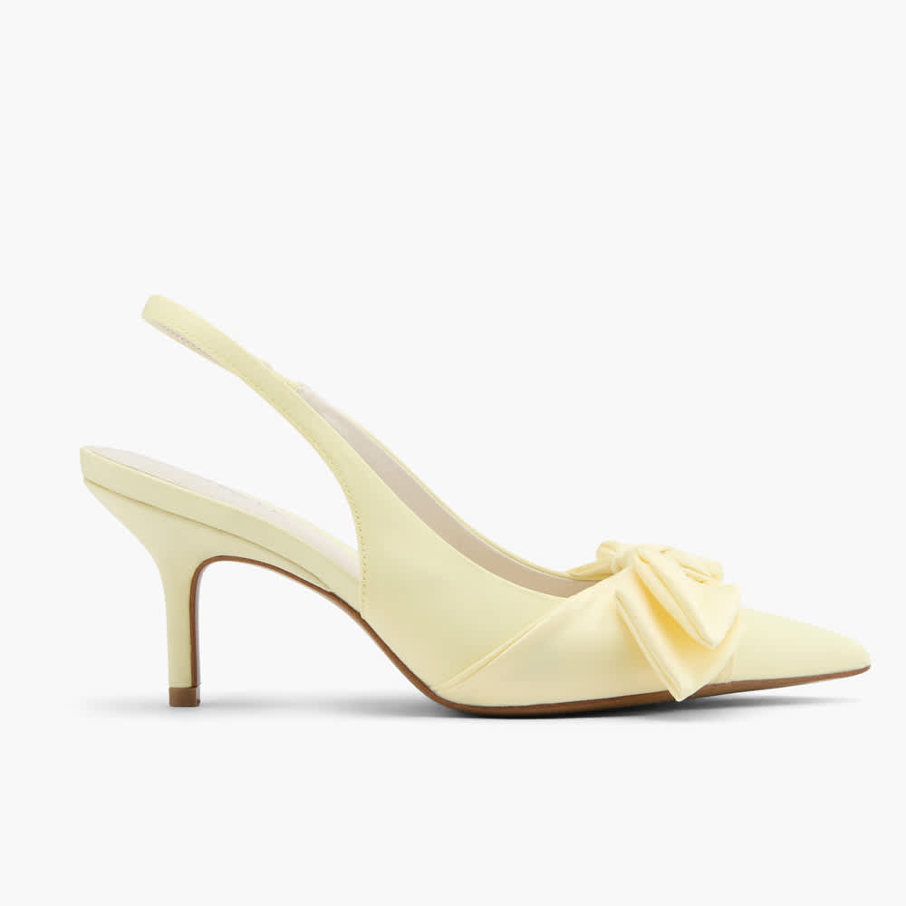 Buttergelber Slingback-Pumps mit Schleifen-Applikation