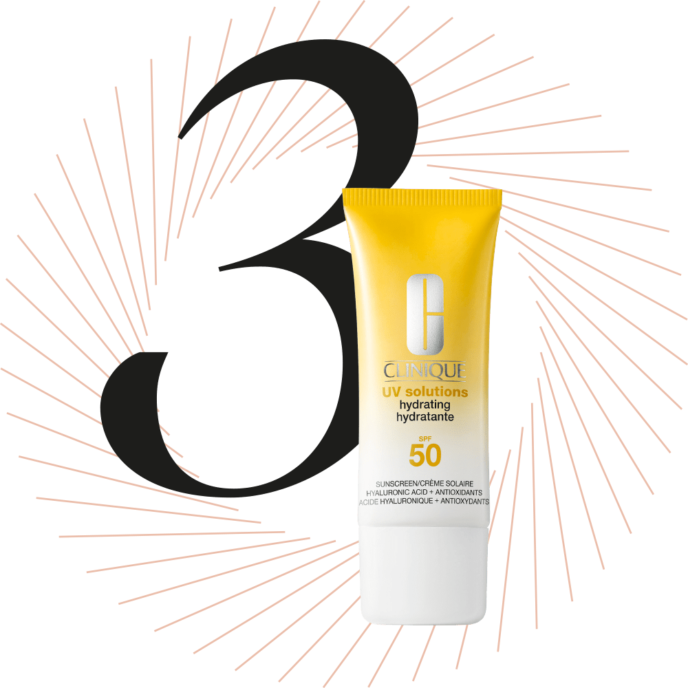 Kleine Tube Sonnenmilch, schwarze Ziffer 3 im Hintergrund