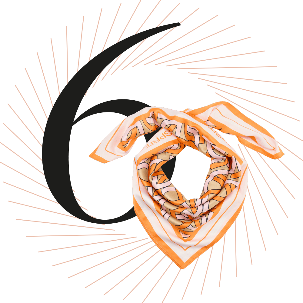 Bronzefarbenes Seidentuch, schwarze Ziffer 6 im Hintergrund