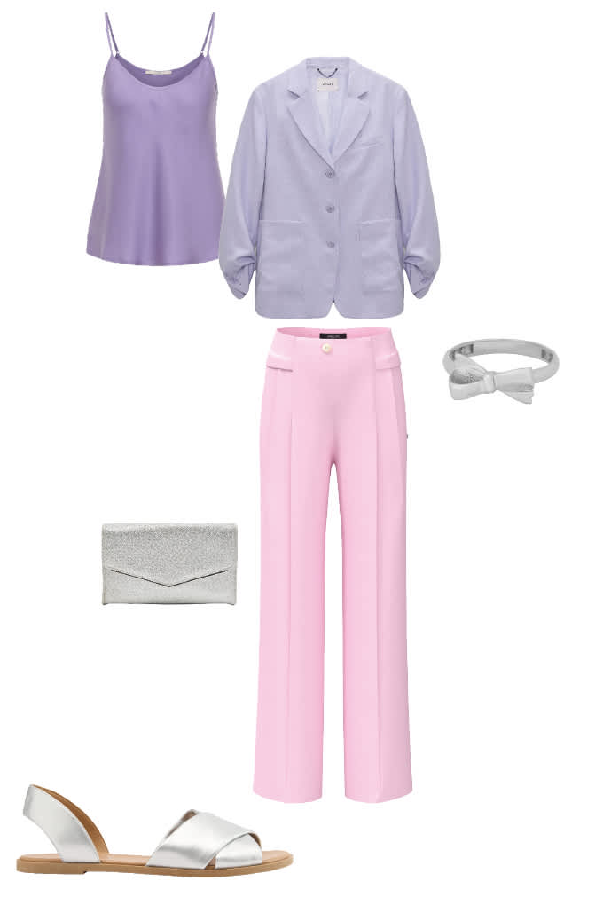 Sommerhochzeit-Outfit in Fliederfarben mit silbernen Akzenten
