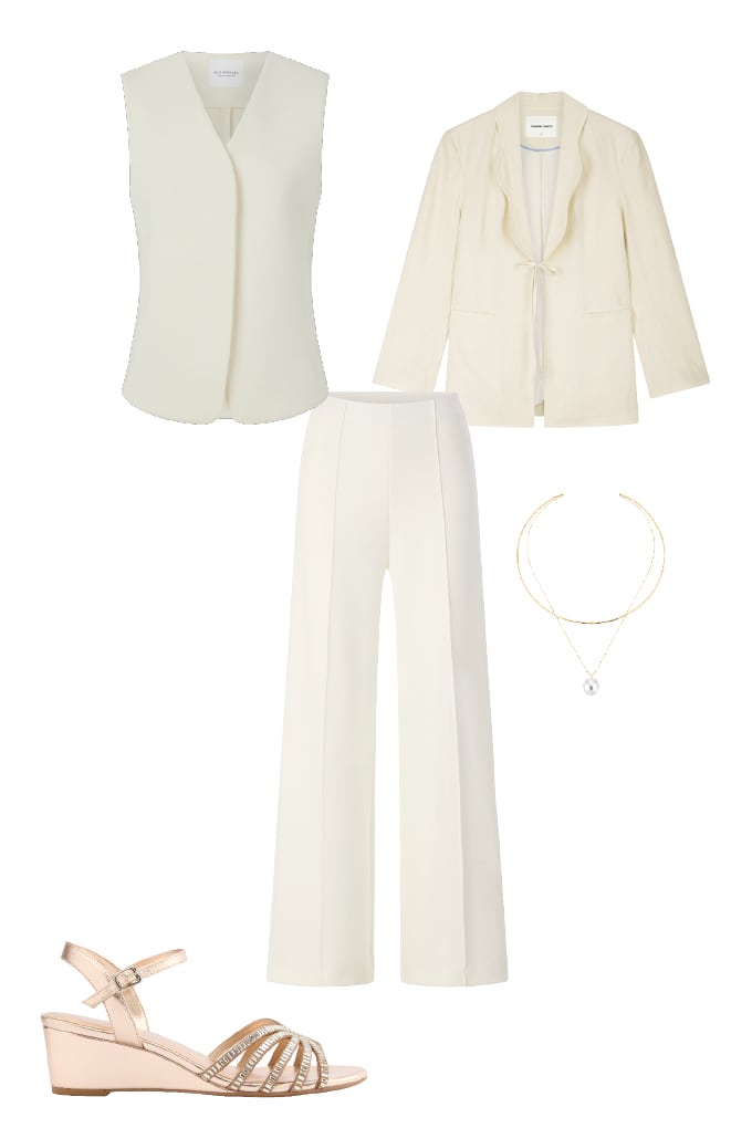 Outfit zur Sommerhochzeit mit silbernen und elfenbeinfarbenen Akzenten