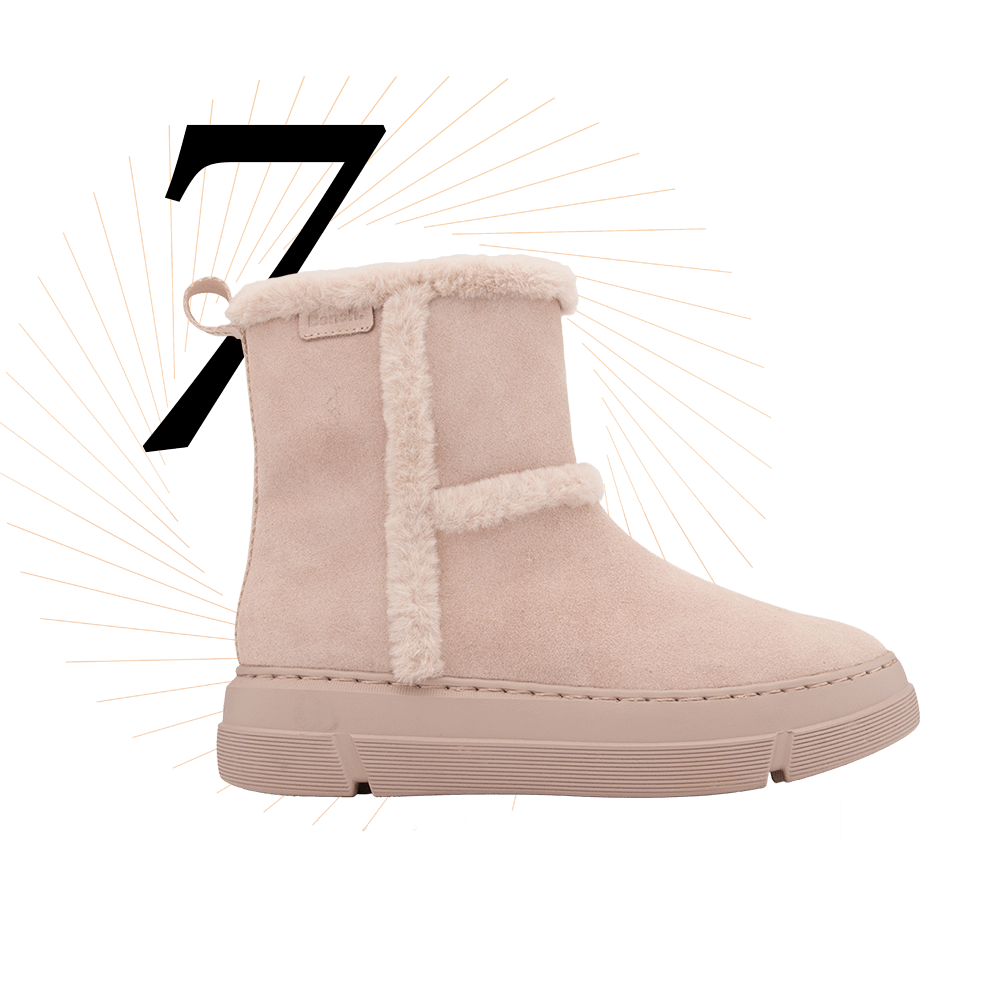Beige Übergangs-Stiefel der Marke Bench, mit Fake Fur gefüttert, schwarze Ziffer 7 im Bild