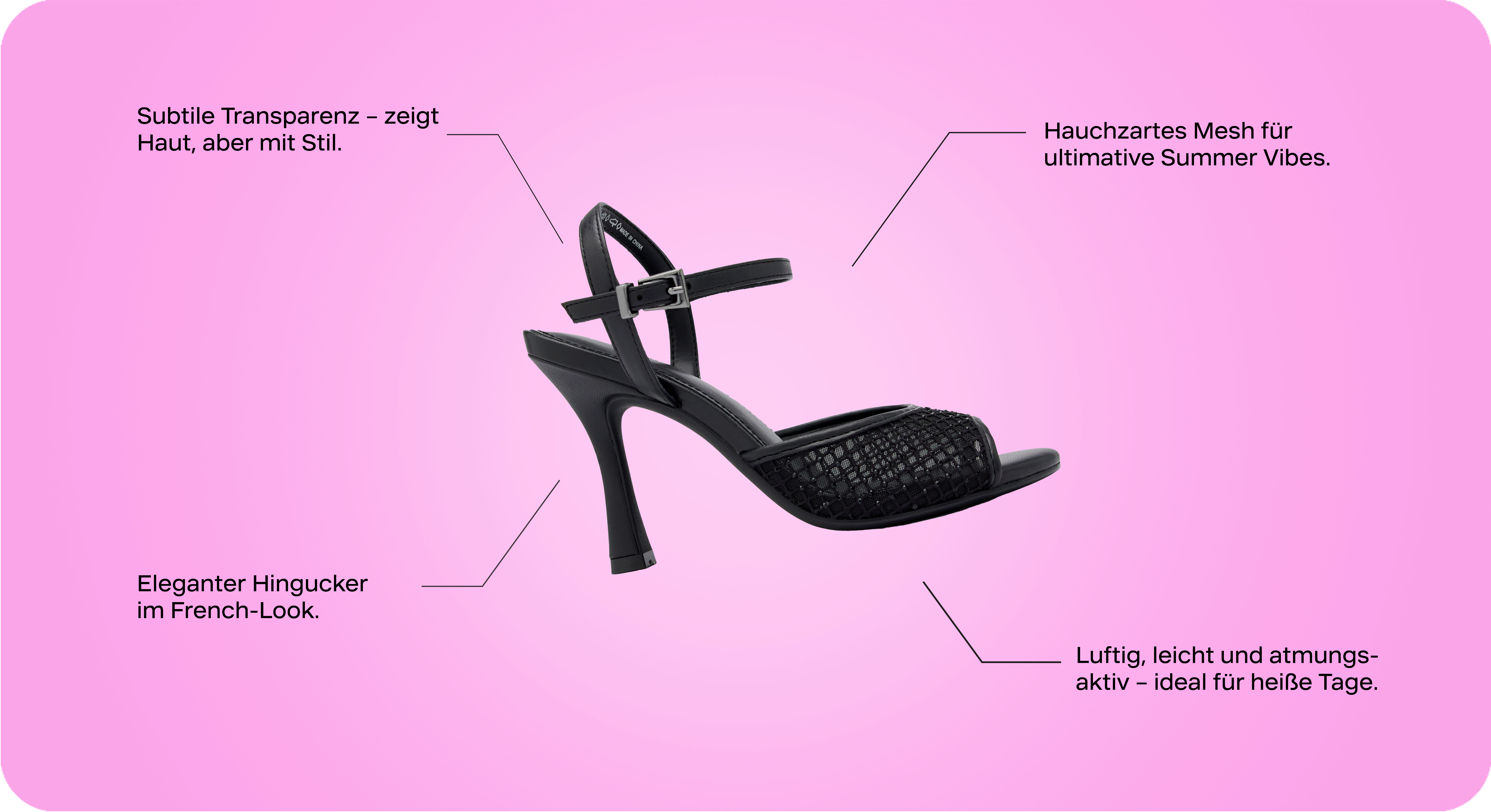 Schwarze & transparente Pumps als Freisteller auf pinkem Hintergrund