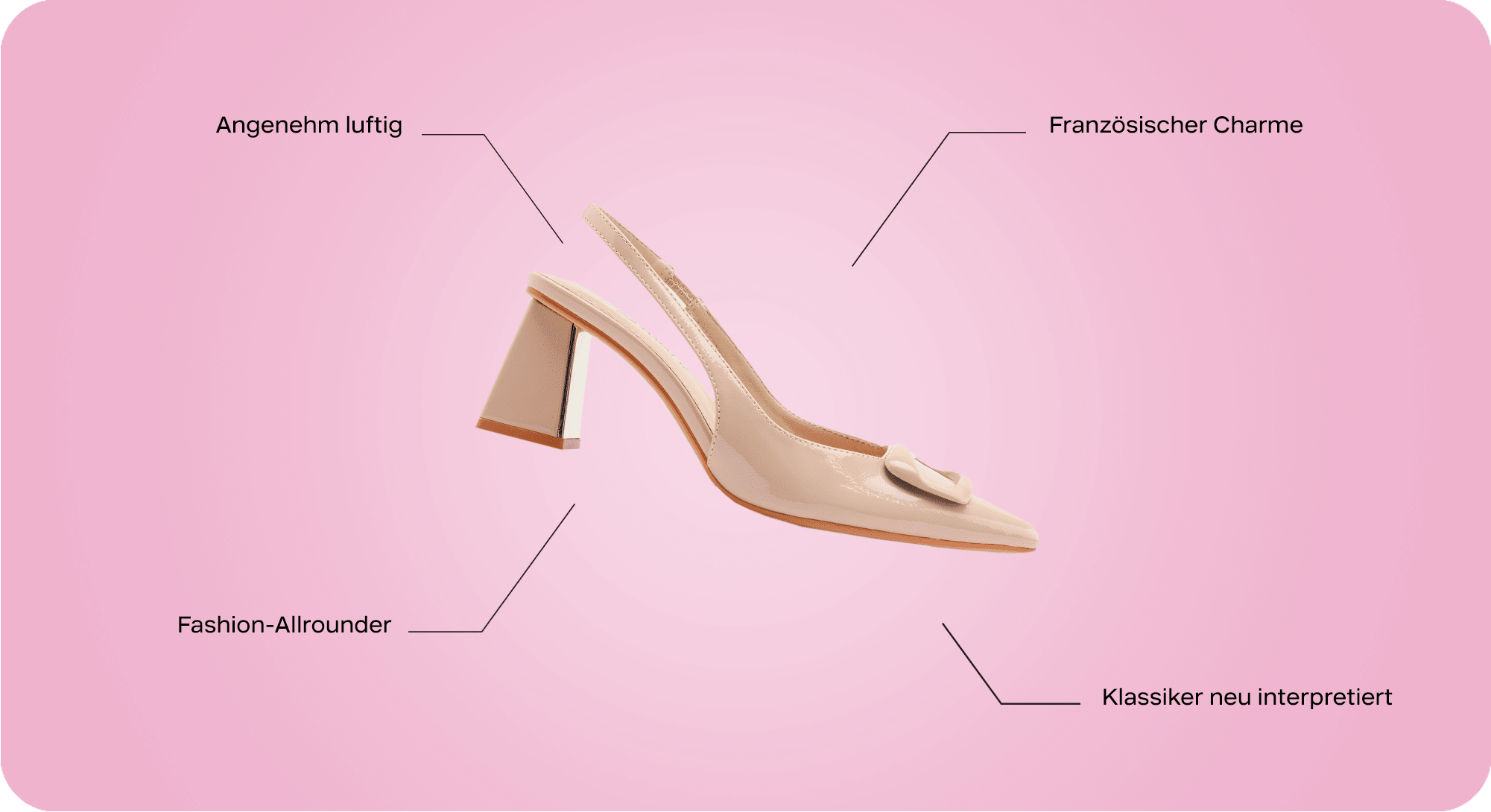 Beiger Slingback-Schuh auf pinkem Hintergrund