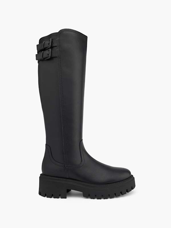 Schwarzer Stiefel mit Blockabsatz und hohem Schaft