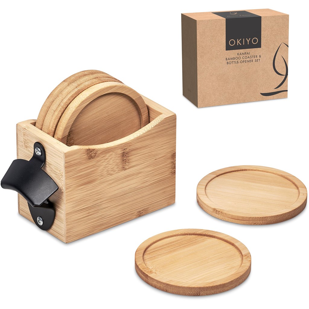 Kanpai Bamboo Coaster & Bottle Opener Set - Image 6819ed6866839a50a0736774