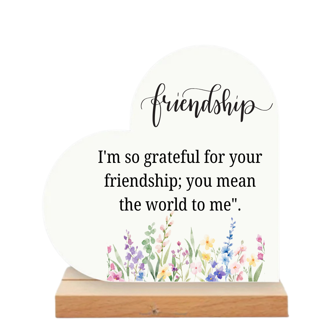 Acrylic Side Heart Table Sign & Wooden Stand
