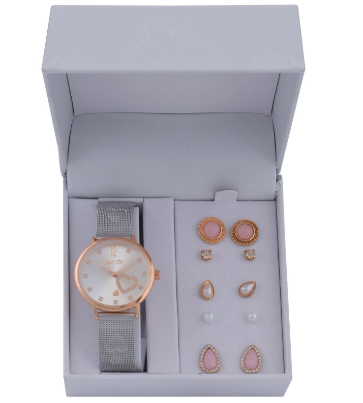 Bad Girl TT Mesh Heart Watch and Earring Set - Silver-Rosegold - Image 6a0c3a5315cb38af415f544a