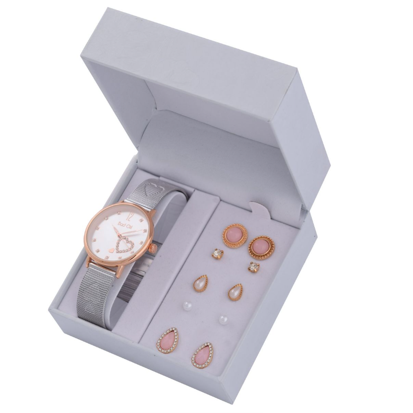 Bad Girl TT Mesh Heart Watch and Earring Set - Silver-Rosegold - Image 6a0c3a5315cb38af415f5447
