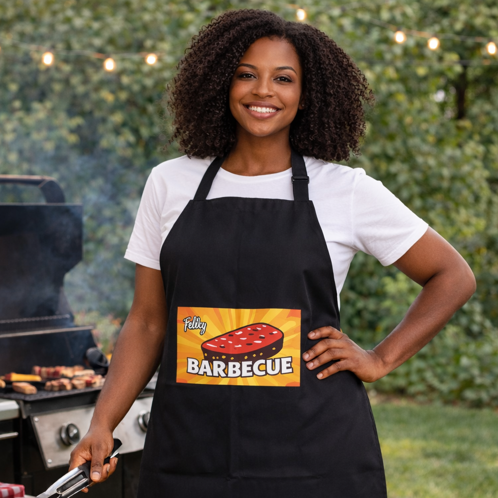 Large Black Apron with White Pocket
