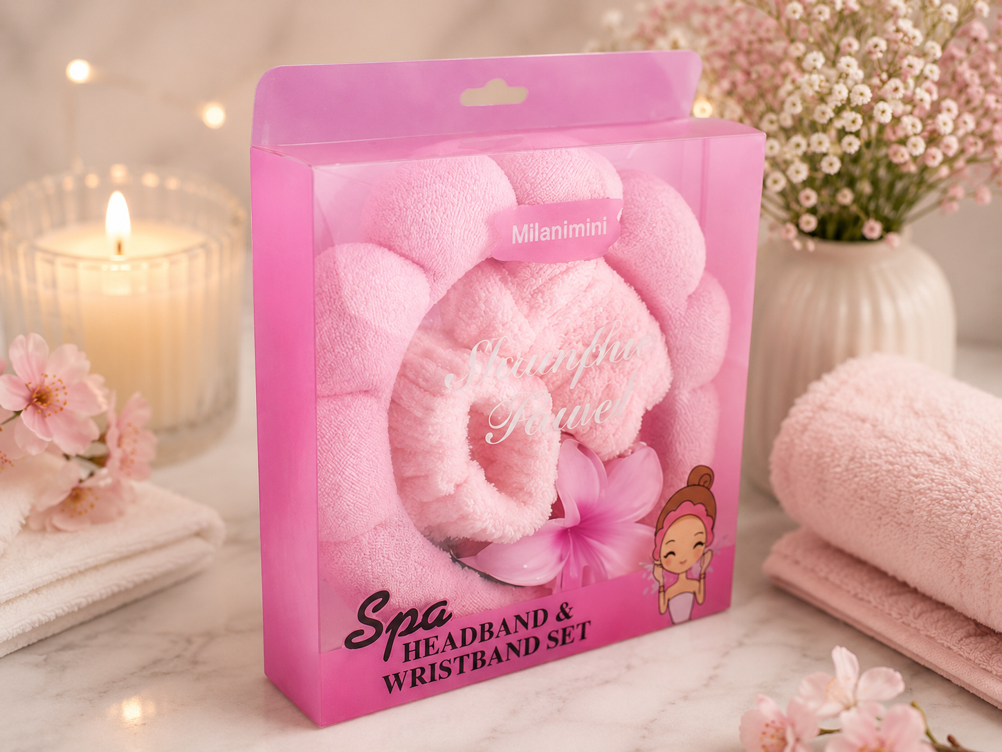Spa Headband, Wristband & Hair Clip Set