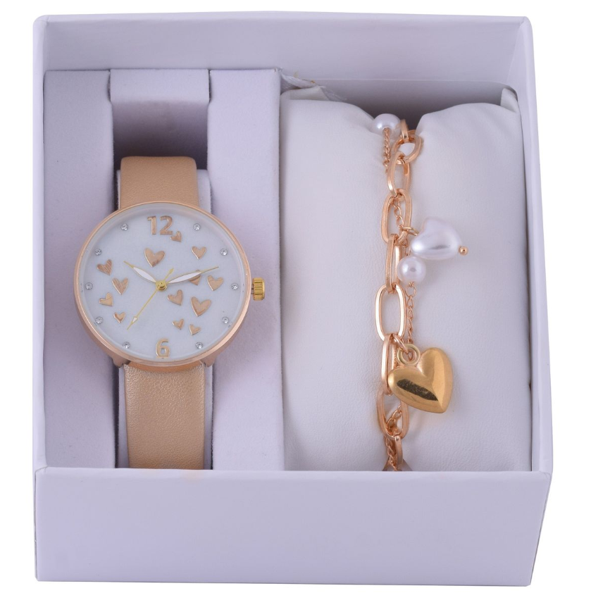 Digitime Emily Watch & Pearl Heart Bracelet Set - Image 6a296682046c3dbb33a37045