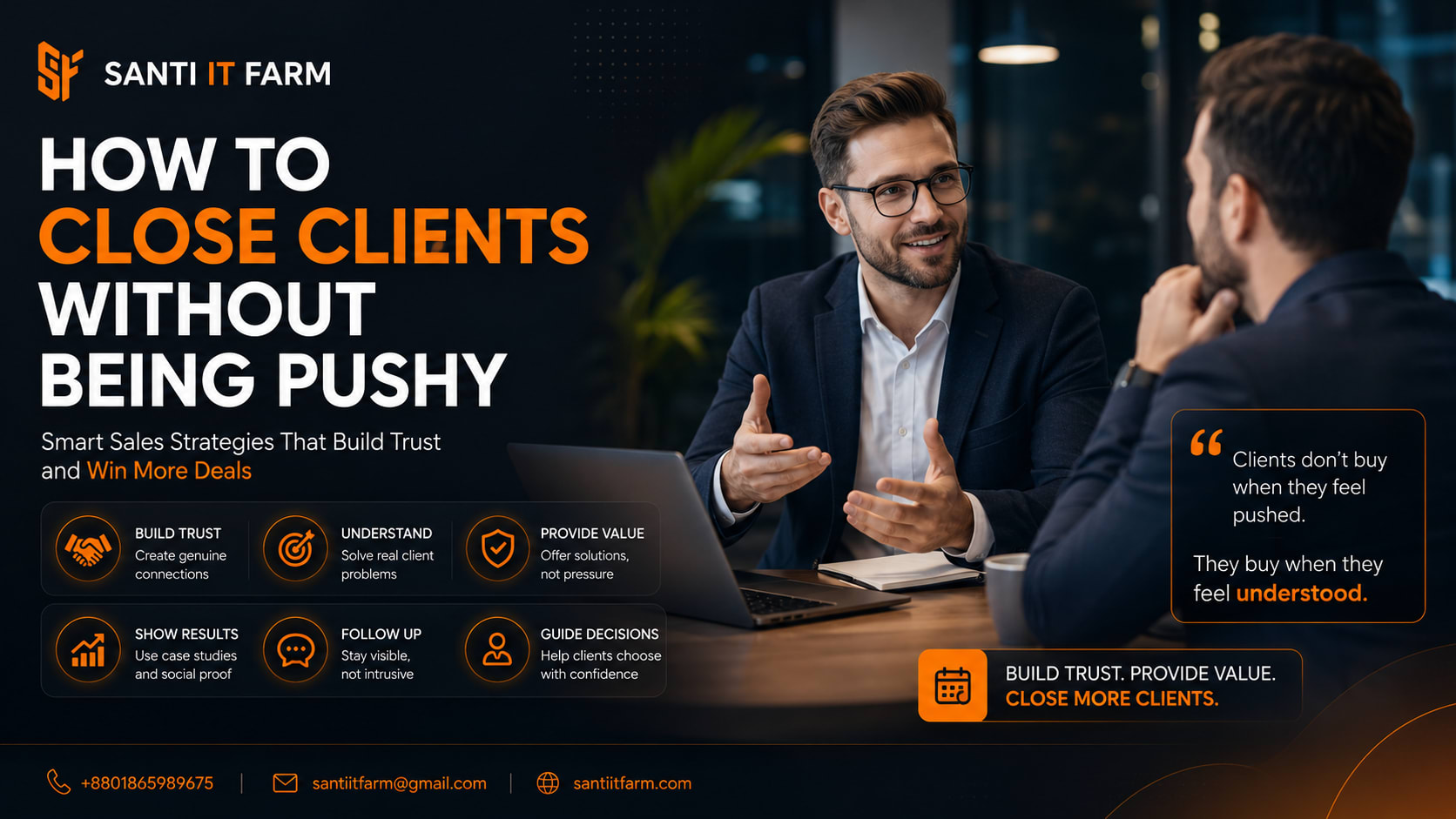 Professional consultant building trust with a client during a modern business sales meeting