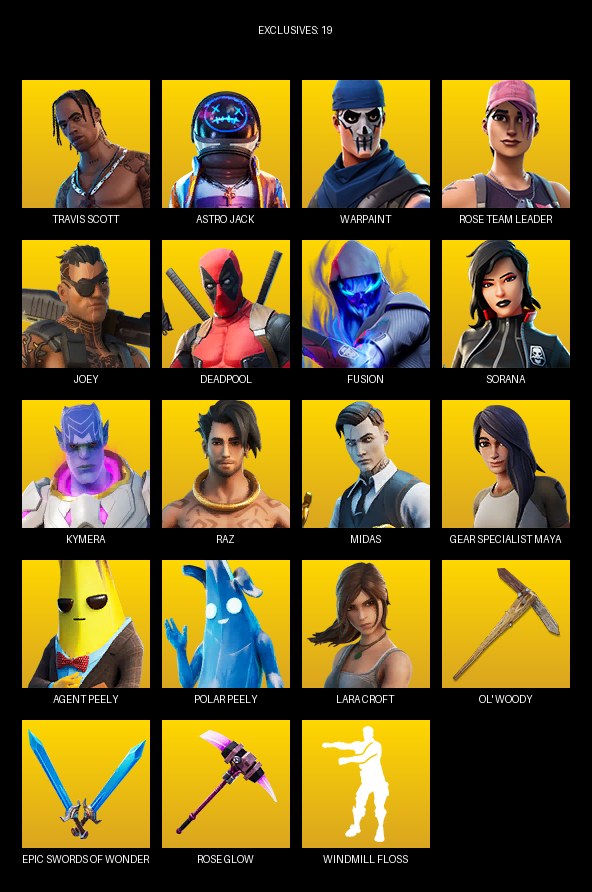 Fortnite Account ( PC ) (Travis Scott, Gear Specialist Maya, Lara Croft, Astro Jack, Warpaint, Rose Team Leader, Joey, Deadpool, Fusion, Sorana, Kymera, Raz, Midas, Lt. Evergreen, Skye, Meowscles, Brutus, Felina, Agent Peely, Guggimon) (52 Skins)
