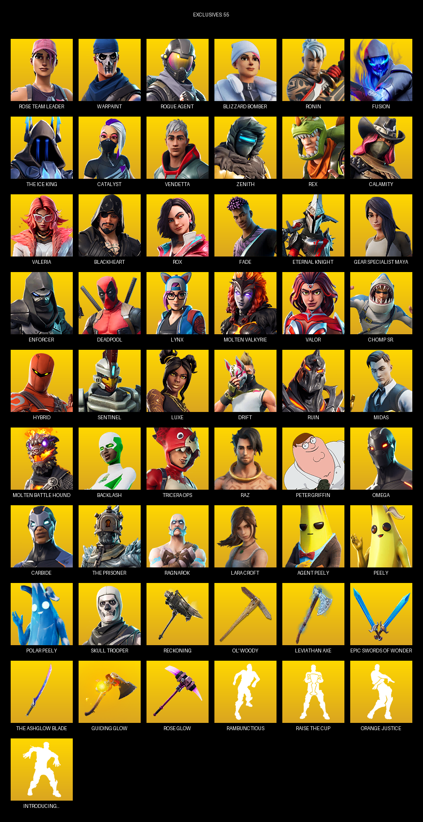 Fortnite Account ( PC ) (Gear Specialist Maya, Omega, Lara Croft, Rose Team Leader, Warpaint, Rogue Agent, Blizzard Bomber, Ronin, Fusion, The Ice King, Catalyst, Vendetta, Zenith, Rex, Calamity, Valeria, Blackheart, Rox, Fade, Eternal Knight) (143 Skins)