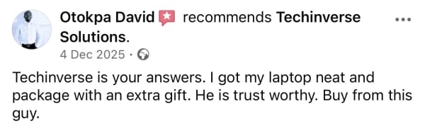 Customer screenshot from Otokpa David