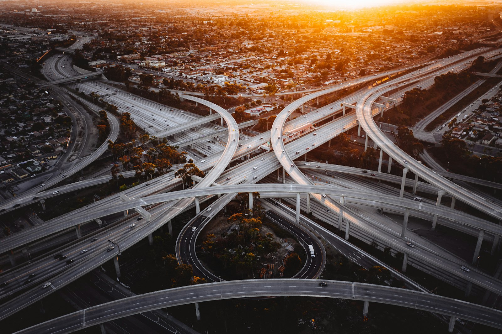 Aerial view of highway roads