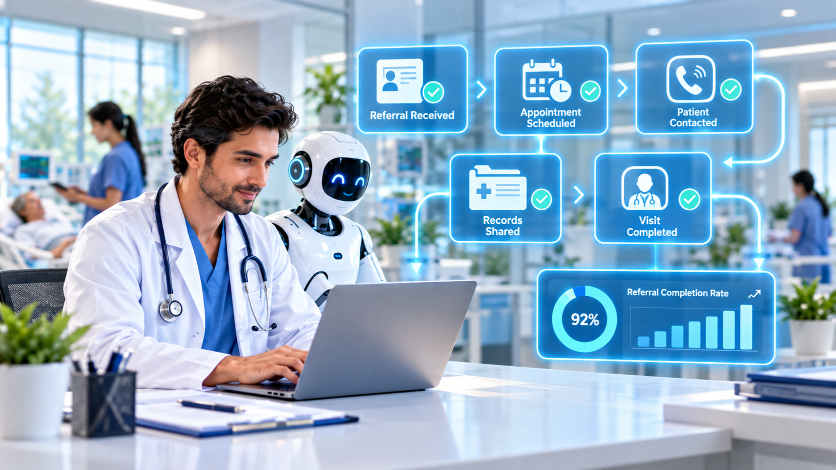 How Can Hospitals Stop Losing Referred Patients? Reading the Referral Journey, the Five Automation Steps and the Sample Completion Data