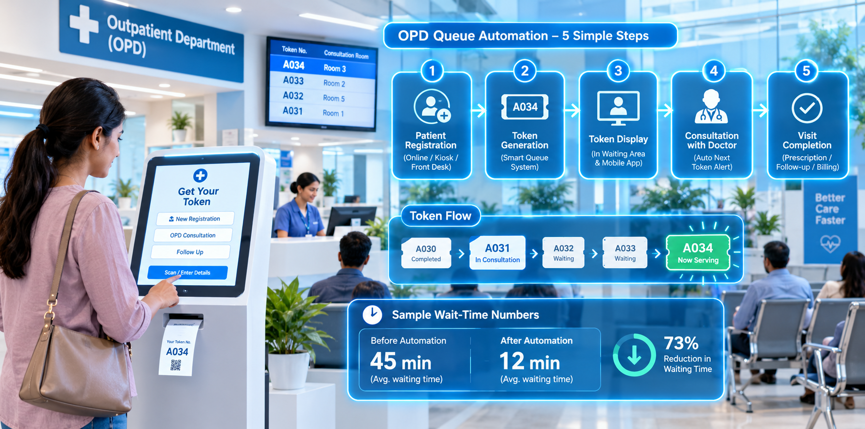 How Does OPD Queue Automation Cut Patient Waiting Time? Reading the Token Flow, the Five Steps and the Sample Wait-Time Numbers