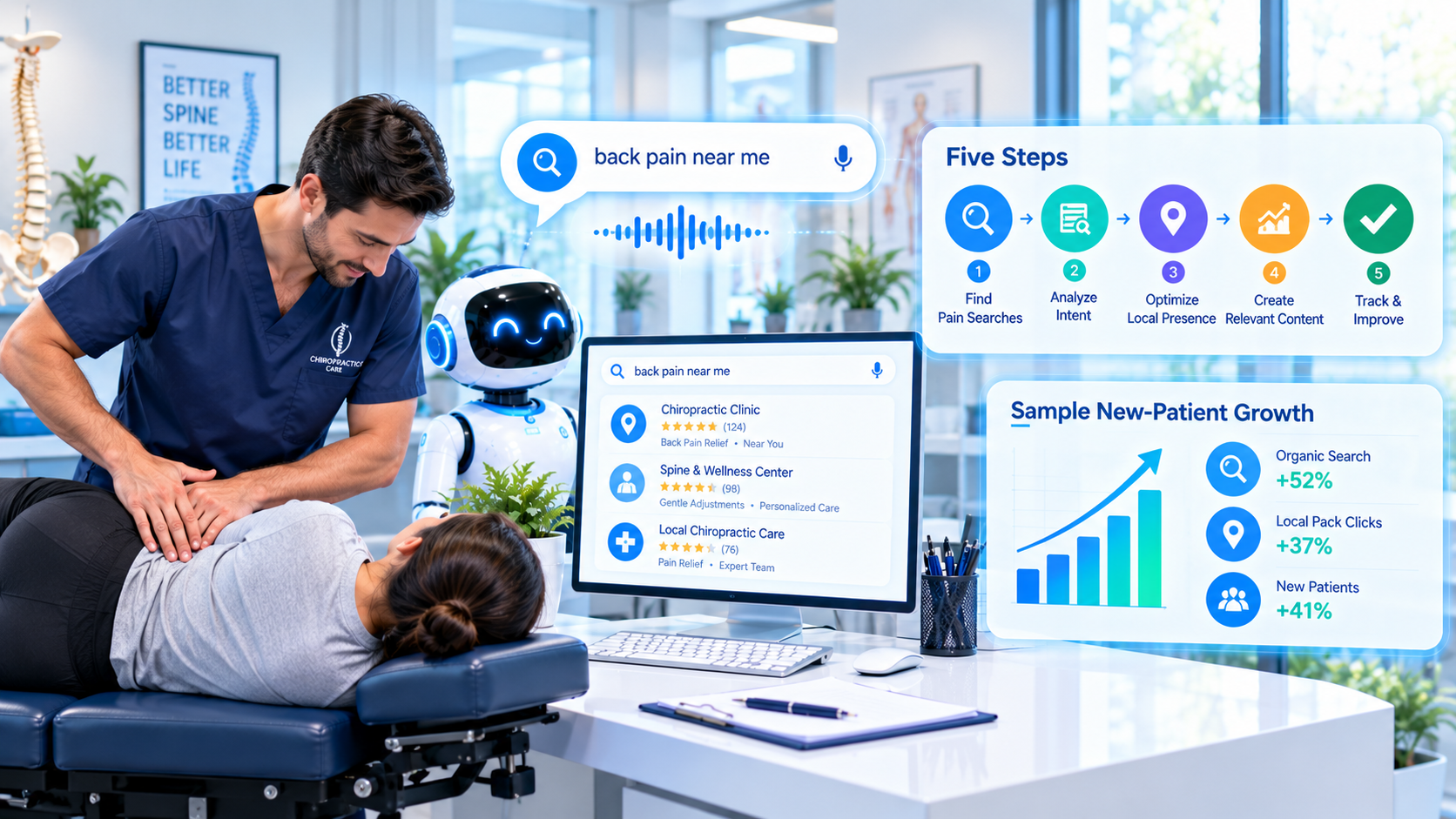 Can a Chiropractic Clinic Rank for Back Pain Searches Without Overpromising? Reading the Pain Searches, the Five Steps and the Sample New-Patient Growth