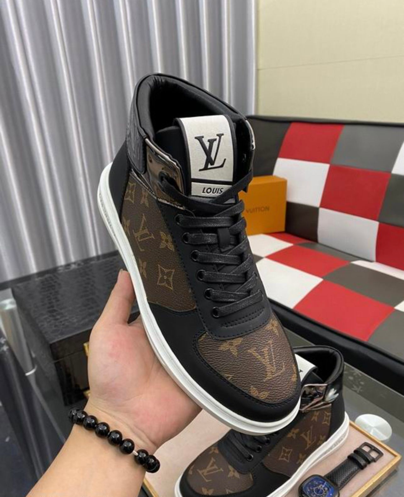 LV - Rivoli Boot High Top Sneaker - Brown & White