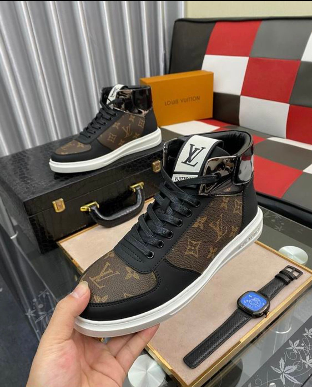 LV - Rivoli Boot High Top Sneaker - Brown & White