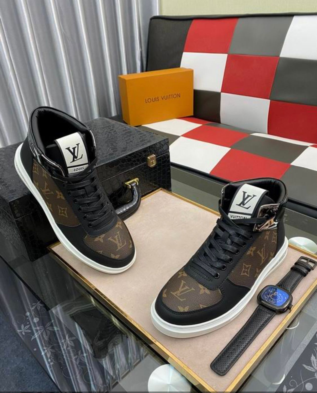 LV - Rivoli Boot High Top Sneaker - Brown & White