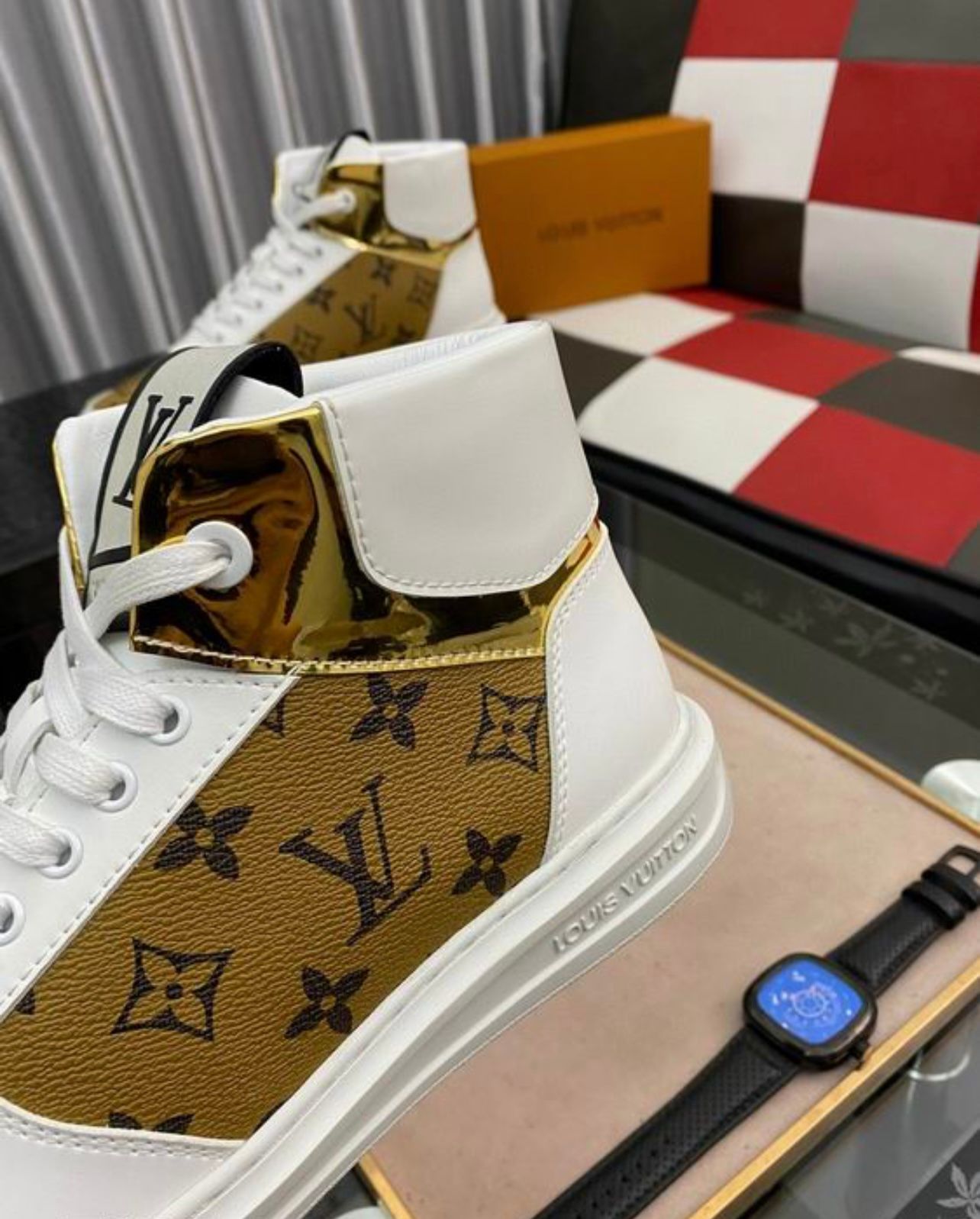 LV - Rivoli Boot High Top Sneaker - Gold & White