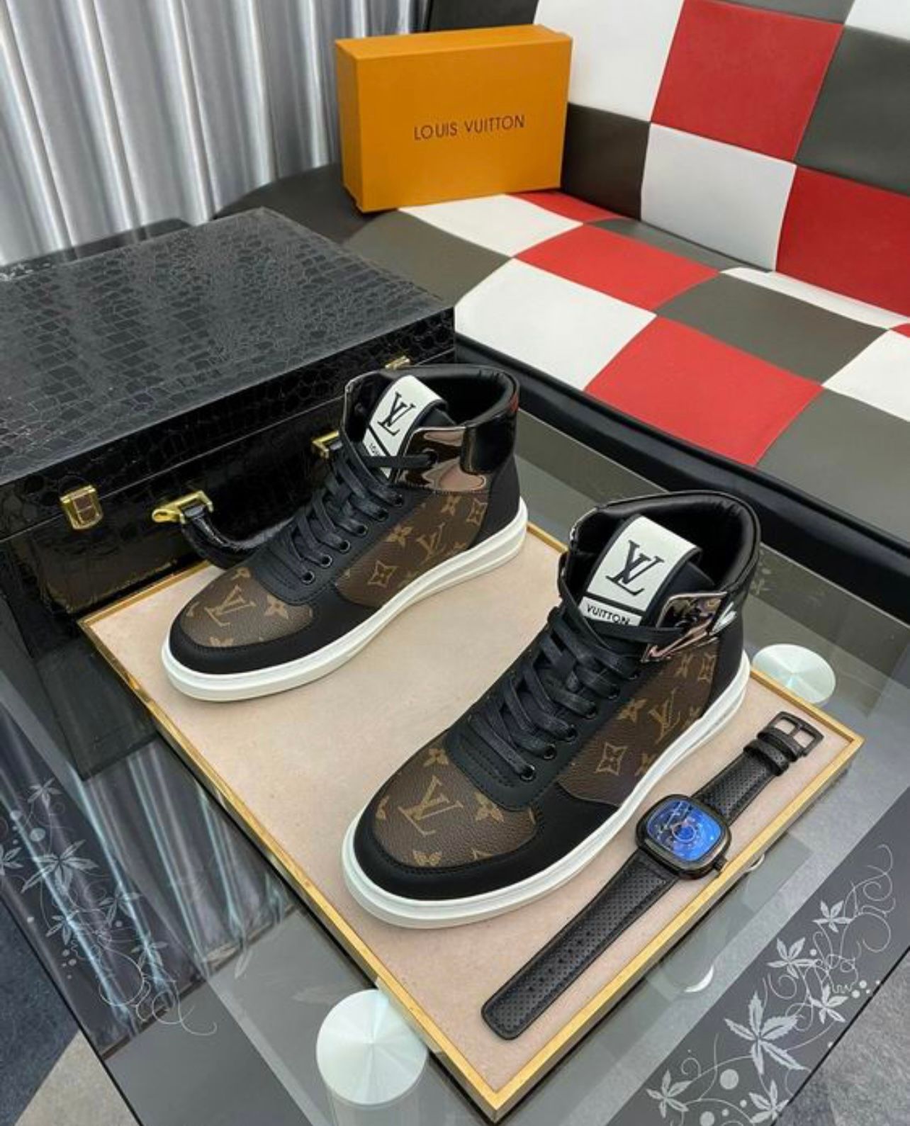 LV - Rivoli Boot High Top Sneaker - Brown & White