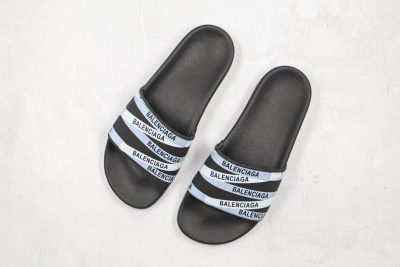 Balenciaga Slippers Silver Black Stripe