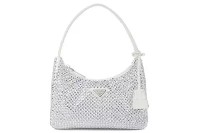 Satin mini-bag with artificial crystals White